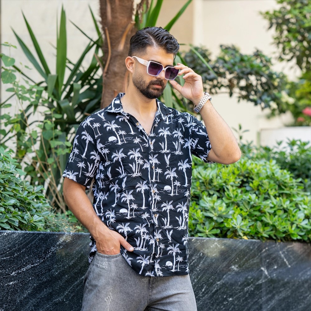 پیراهن هاوایی طرح نخل مشکی مردانه مدل Lavin
