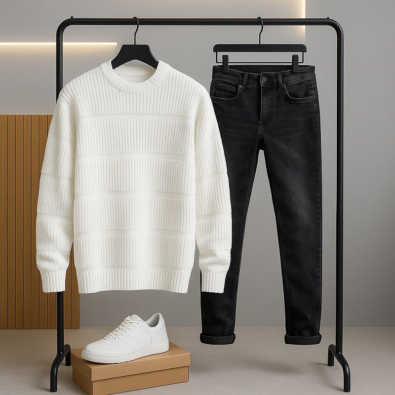 پلیور بافت مردانه یقه گرد مدل Arman (در 2 رنگ بندی)