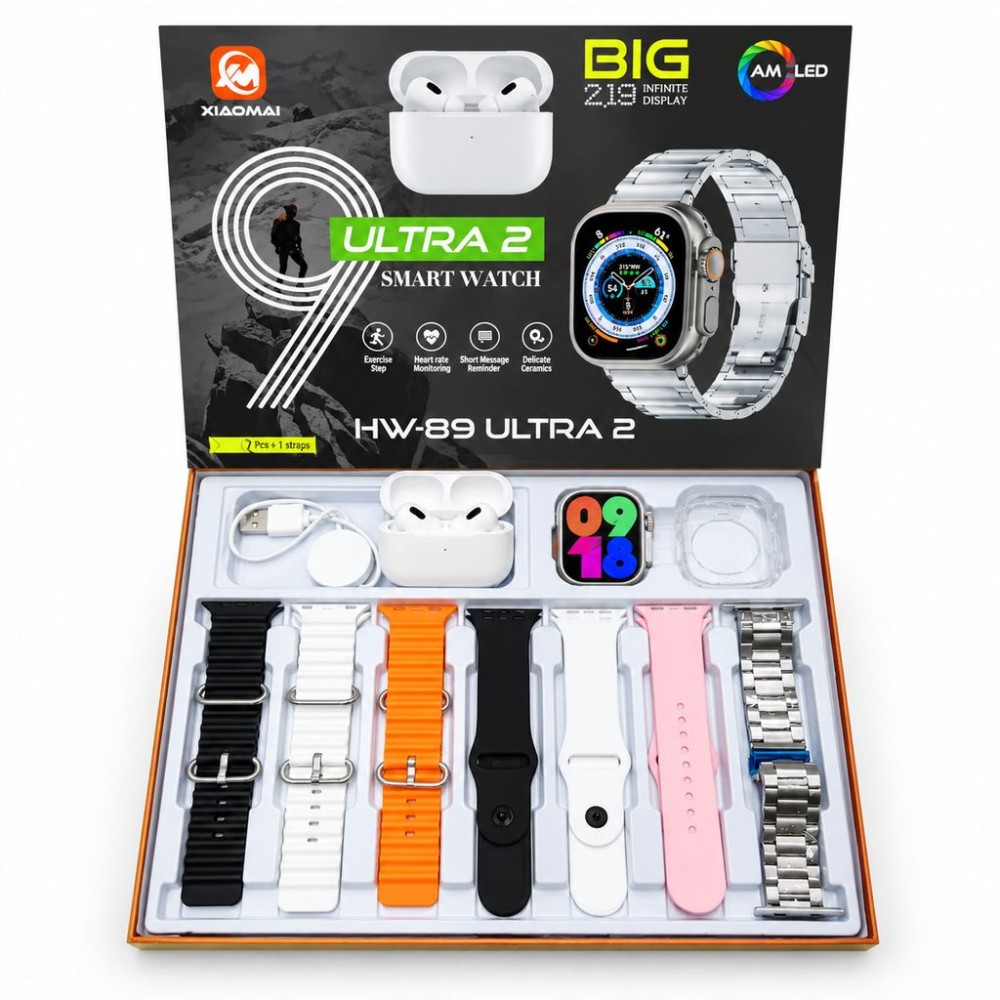 پک ساعت هوشمند الترا و ایرپاد پرو با 7 بند متنوع مدل HW-89 ULTRA2